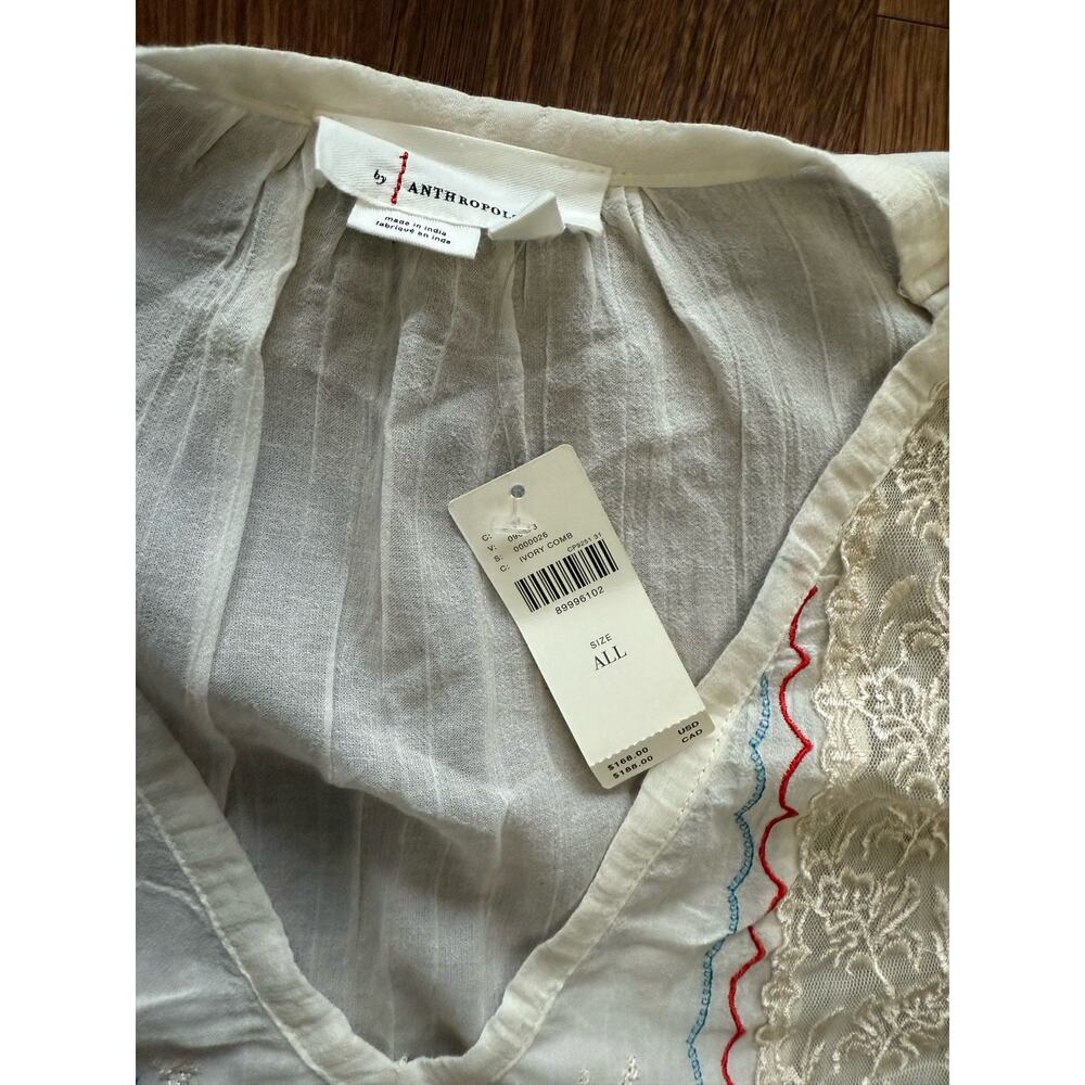 NEW By Anthropologie Embroidered Sheer Kaftan Dress One Size Color: Ivory Combo - Picture 3 of 11
